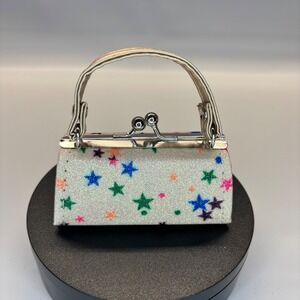 Mini Coin Purse TikTok Lipstick Kiss Clasp White Colorful Stars Print Small Bag